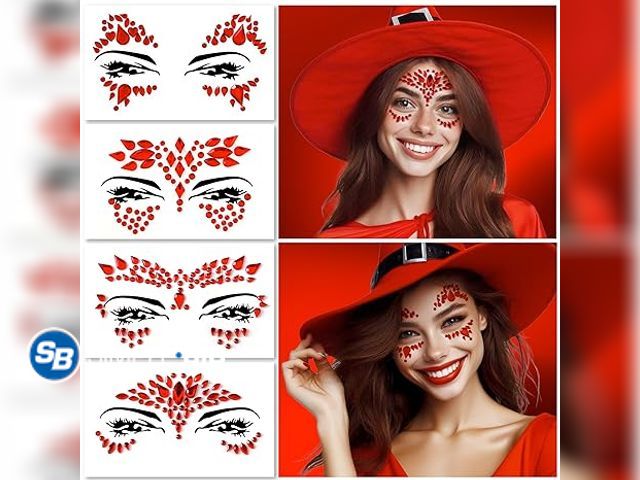 Lot 58-33074 - Lot of (32) New Face Gems - Self-Adhesive Jewels for Festival, Rave Party, Halloween Body Makeup - G...