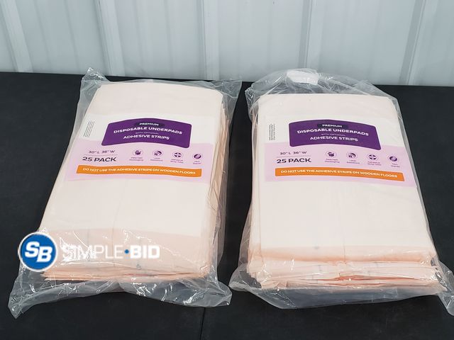 Lot 58-41207 - Lot of (2) New Premium Disposable Underpads With Soptional Adhesive Strips - 30 x 36" - 25 Count in ...