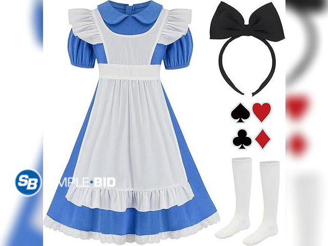 Lot 58-50750 - New  Girls, Bule White Callar Dress, White Apron and Black Headband Dress up outfit - SIZE 5/6