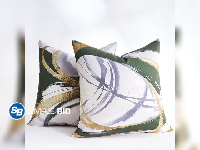 Lot 58-40513 - Lot of (8) New Grey White and Grass Green Striped Throw Pillow Cover 18 x 18 Inch Covers for Pillow ...