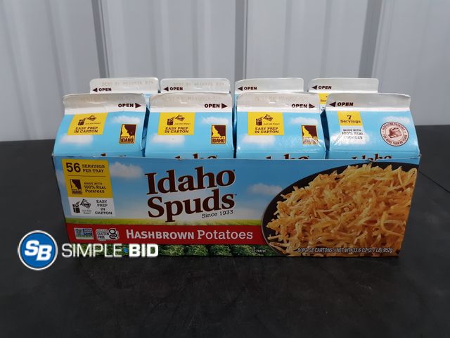Lot 58-39265 - IDAHO SPUDS! Hashbrown potatoes - 8 cartons - unopened
