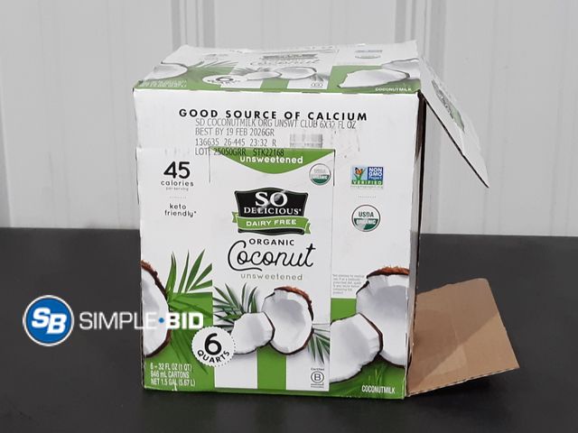 Lot 58-25988 - SO Delicious Dairy Free Organic Coconut unsweetened 6 quarts- unopened