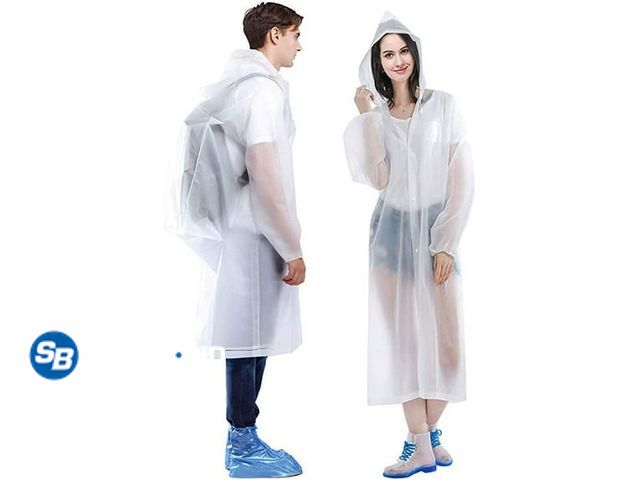 Lot 58-26289 - Lot of (2) EVA Rain Poncho for Adults,  Reusable Raincoat with Hoods and Sleeves, White/gray