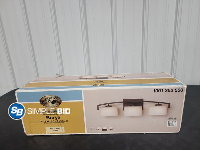 Lot 58-27362 - Hampton Bay 3 Light Vanity Fixture - Oil Rubbed Bronze Finish - Burye