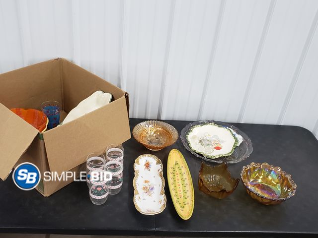 Lot 58-84053 - BOX Full of Vintage Glassware, Plates, Candy Dishes and more