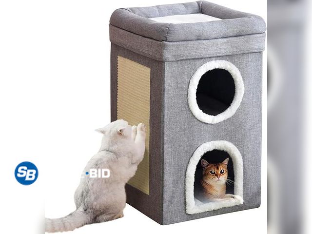Lot 58-28682 - 3-Level Cat House for Indoor, Covered Cat Condo with Scratch Pad and Hideaway Cave, Cat Bed &amp;Fur...