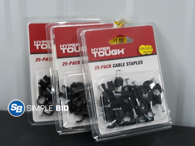Lot 58-36328 - Lot of (3) New Hyper Tough 25 Piece Coaxial Cable Staples, Black, Cable Clips