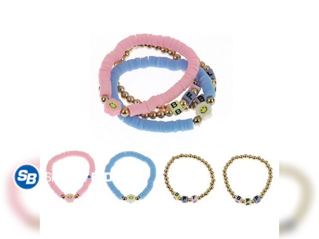 Lot 58-57681 - New Wonder Nation Kids Pastel Beaded BFF/Flower Stretch Bracelet Set, 4 Pack