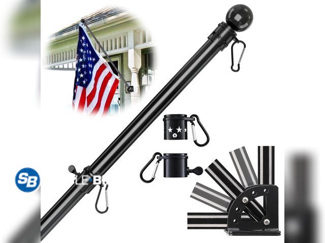 Lot 58-68285 - New Flag Pole for House,6 FT Heavy Duty Tangle Free Pole Kit with Holder, Stainless Steel Outdoor Fl...
