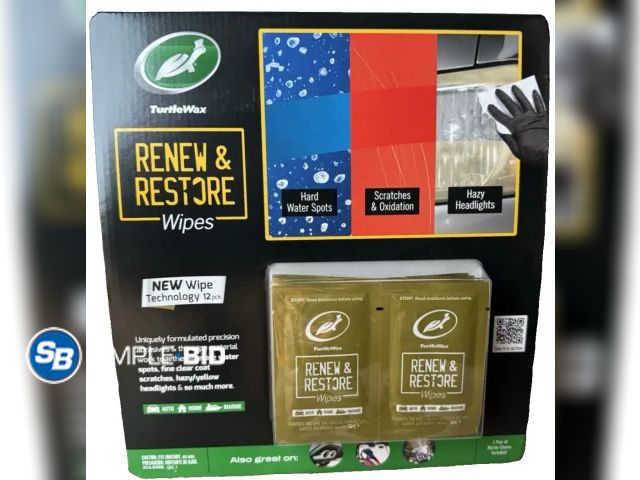 Lot 58-68615 - New Turtle Wax Renew &amp; Restore Wipes 12 Ct Paint Glass Headlight Oxidation Remover