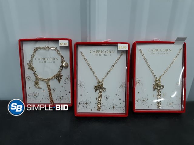 Lot 58-40015 - Lot of (3) New Zodiac CAPRICORN - necklaces and bracelet - Dec. 22-Jan19