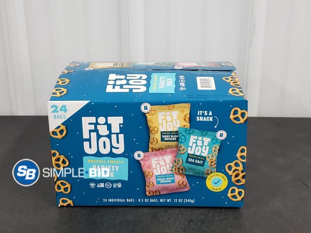 Lot 58-51140 - FIT JOY Pretzels -- Sea salt - Tangy Dijon mustard - Cheezy white cheddar .5 oz bags - unopened