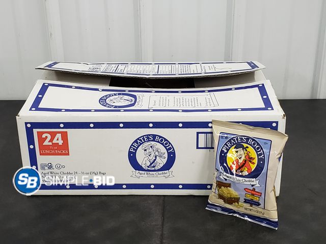 Lot 58-71944 - Pirate's Booty Aged White Cheddar 1/2 oz individually packaged - 24 bags - unopened - expired