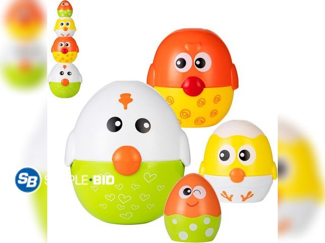 Lot 58-50734 - New  Toddlers, Nesting Dolls &amp; Stacking Eggs, 4 PCS Easter Basket Stuffers Chicken Matching Toys...