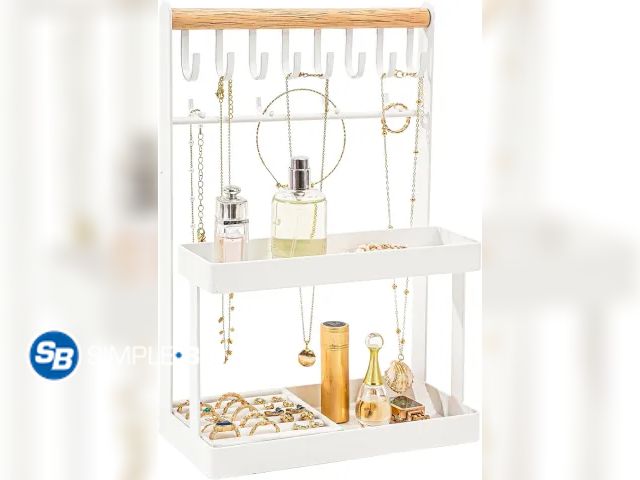 Lot 58-74127 - New Lolalet 4-Tier Jewelry Organizer Stand with 12 Hooks, Necklace Bracelet Ring &amp; Sunglasses