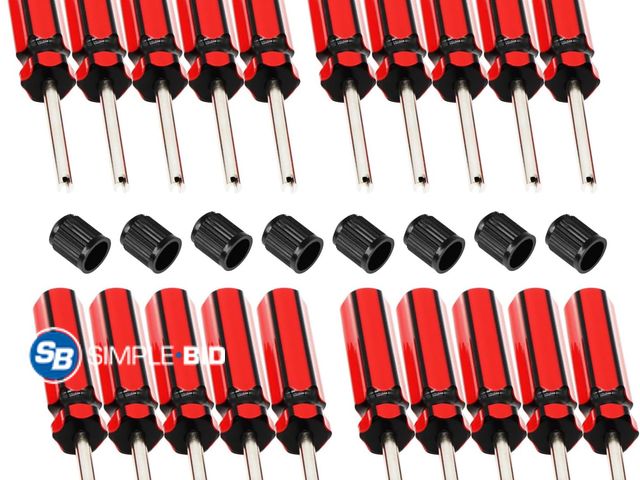 Lot 58-71898 - 20 Pcs 6523339 Valve Core Removal Tool w/ 8 Tire Valve dust Cap Automotive Car Motorcycle Truck Bike...