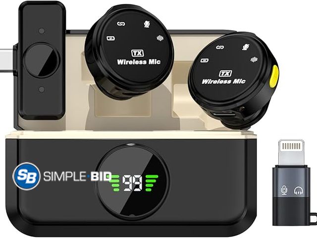 Lot 58-39002 - New Mini Wireless Lavalier Microphone for iPhone/Android/PC/Tablets, Lapel Mics with USB-C/Lightning...