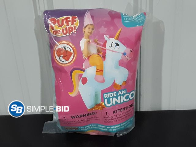 Lot 58-33042 - Puff Me Up Inflatable Costume Ride An Unicorn Pump Included - open package - appears unused - SIZE 7...