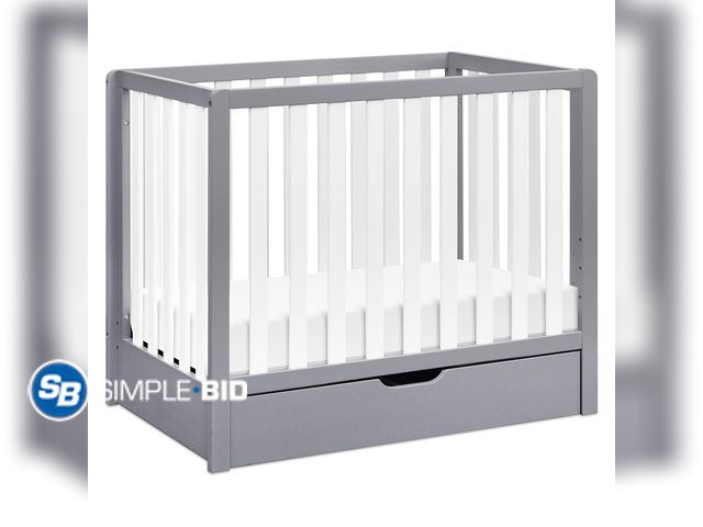 Lot 58-65260 - New Carter's by DaVinci Colby 4-in-1 Convertible Mini Crib with Trundle Drawer in Grey and White, Gr...