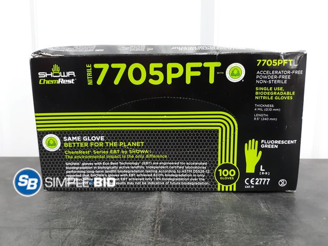 Lot 58-75199 - New Showa Disposable Gloves,Nitrile,L,PK100 7705PFTL