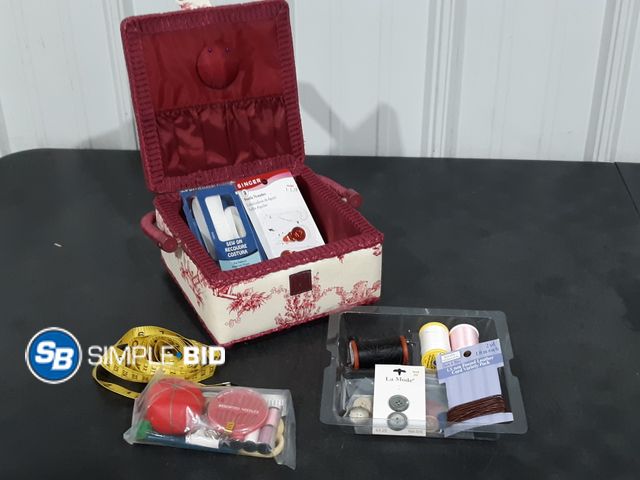 Lot 58-28901 - Sewing Box Full of Supplies - 8" x 8" - Used