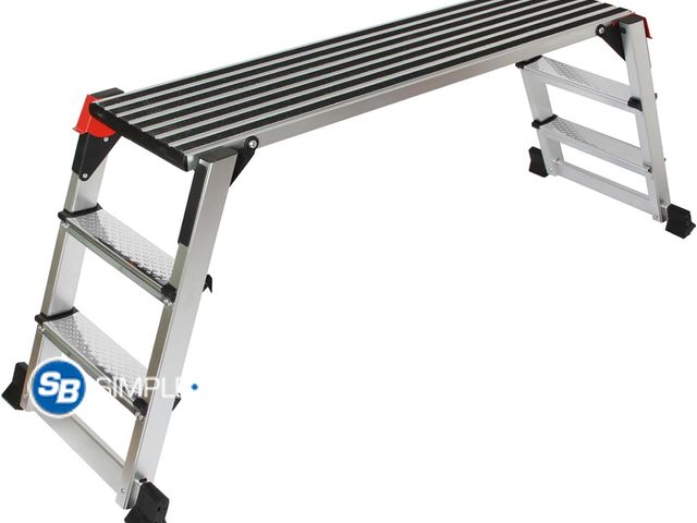 Lot 58-32476 - LEADALLWAY Aluminum Work Platform 50"x12" 2 Step Ladder Folding Portable Work Bench with Non-Slip Ma...