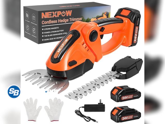 Lot 58-29669 - New NEXPOW 24V Cordless Hedge Trimmer – 3-in-1 Grass Shears, Shrubbery Trimmer &amp; Electric Grass ...