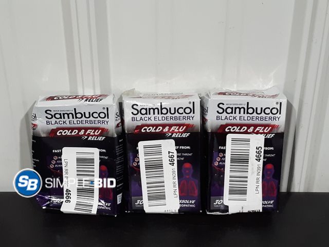 Lot 58-28168 - Lot of (3) Boxes of Sambucol Black Elderberry Cold and flu Tablets 30 in each box