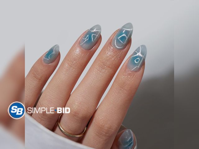 Lot 58-69131 - New BTArtbox Press On Nails Short - Lamp-Curable Sparkly Blue Almond Press On Nails with Glue for Wo...