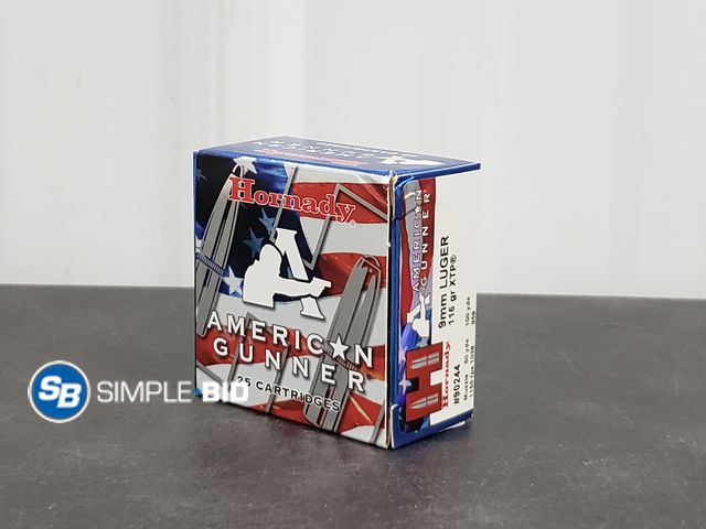 Lot 58-75392 - Hornady American Gunner 9mm Luger 115gr XTP 25 Rounds