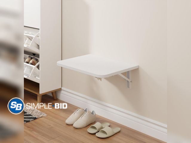 Lot 58-76163 - New IAE 16 Inch Fold White Floating Wall Shelves, 12 Inch Deep Wood Wall Shelf Wide floating shelves...