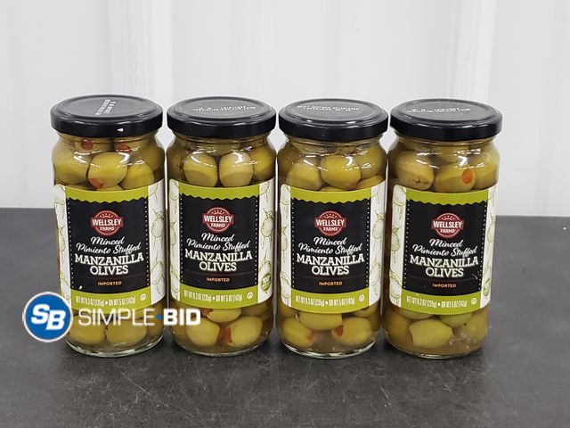 Lot 58-72491 - Lot of (4) Wellsley Farms Spanish Stuffed Manzanilla Olives, 8.3 oz. - unopened - expired