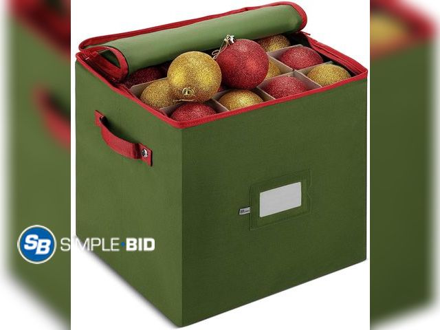 Lot 58-77713 - New Zober Christmas Ornament Storage Box with Zippered Closure - Protect &amp; Keeps Safe Up to 64 H...