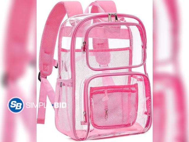 Lot 58-74272 - New Clear Backpack Heavy Duty 17" Large PVC Bookbag with Reflective | PVC, See-through design with a...