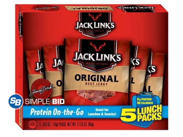 Lot 58-69461 - Jack Link's 100% Beef Original Beef Jerky .625oz 5 Count Box - unopened ~ expired
