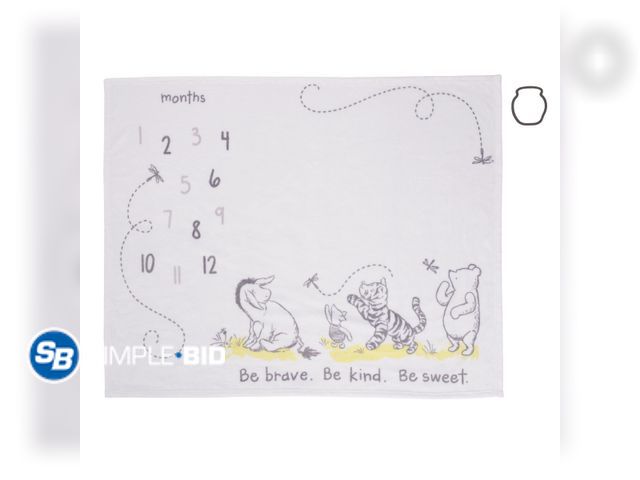 Lot 58-33736 - New Disney Classic Winnie The Pooh Plush Milestone Baby Blanket with Felt Marker, Unisex, 40 x 50", ...