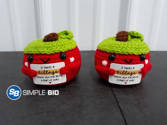 Lot 58-78176 - Lot of (2) New Handmade Positive crochet apples -- It takes a Village -- Thank you for being a Part ...
