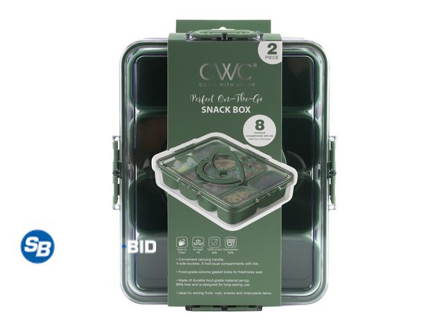 Lot 58-54219 - New Cook With Color 8-Compartment Snackle Box, Charcuterie and Snack Container, Divided Serving Tray...