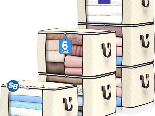 Lot 58-39101 - New 90 L Large Storage Bags, 6 Pack Clothes Storage Bins Foldable Closet Organizers Storage Containe...