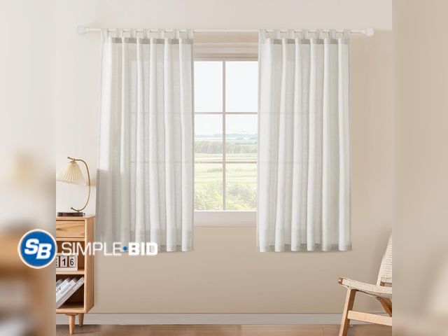 Lot 58-58059 - New FantasDecor Linen Sheer Curtains 63 Inch Length 2 Panels Tab Top for Living Room Bedroom Light F...