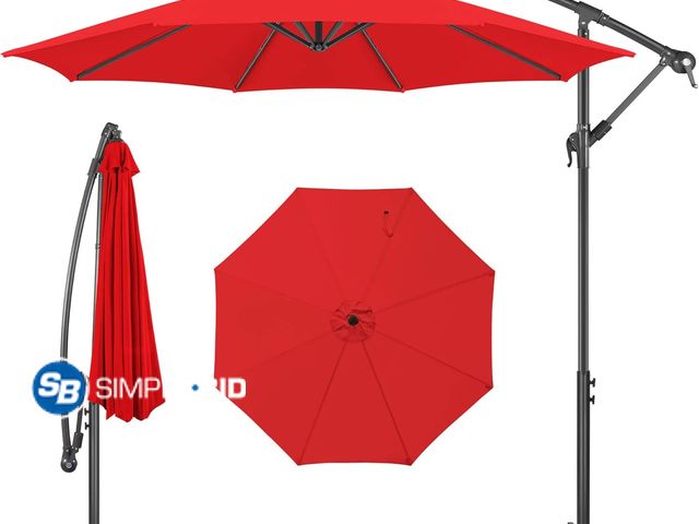 Lot 58-29112 - Flame&amp;Shade 10' Cantilever Offset Patio Umbrella with Solar LED Lights , Stand, Rotate and Tilt
