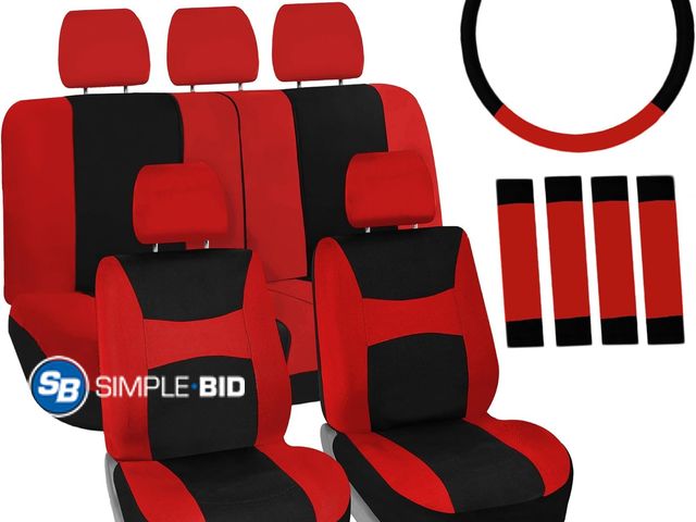 Lot 58-41604 - FH Group Car Seat Covers Full Set Cloth, Universal Fit combo, Automotive Covers, Low Back Front Airb...