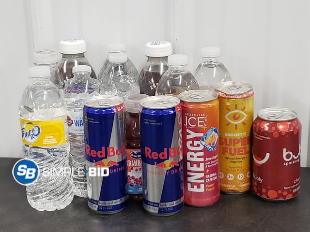 Lot 58-67878 - DRINKS! Lot of Drinks - various kinds including water, Sparkling ice Energy Drink, Red Bull, Bubly a...