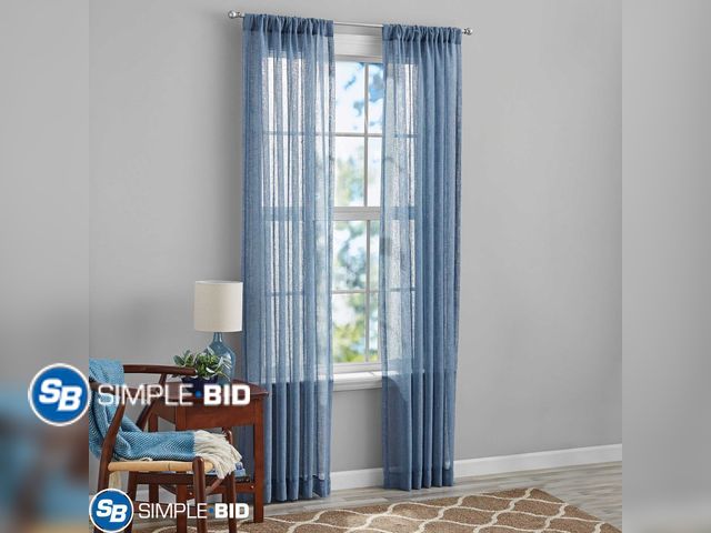 Lot 58-19823 - New Mainstays Bel Air Rod Pocket Sheer Single Curtain Panel, Blue, 50" W x 63"L