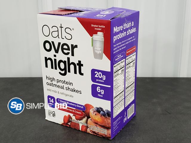 Lot 58-38407 - Oats over Night High - Protein Oatmeal Shakes does not come with shaker -14 packages GLAZED BLUEBERR...