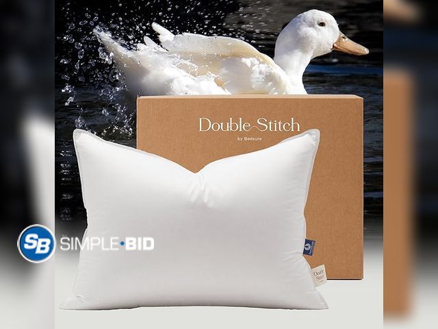 Lot 58-34371 - New Double Stitch Down Pillow, 3-Chamber White Bed Pillow for Sleeping, Sourced in America, Made in ...