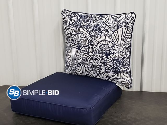 Lot 58-84407 - Tommy Bahama Deep Seat Cushion Set for Chair 24" x 24" Indoor/Outdoor - Set comes with Navy/White Cu...