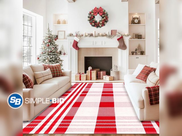 Lot 58-17643 - Red &amp; White Plaid Area Rug - 8ft x 10ft