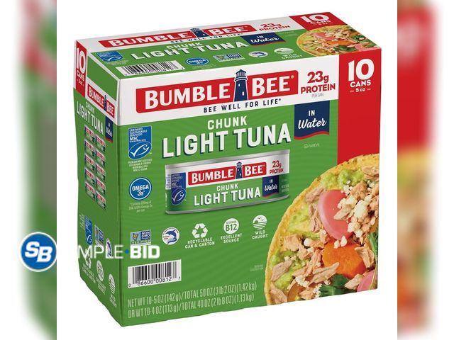 Lot 58-67903 - Lot of (9)  Bumble Bee Chunk Light Tuna in Water, 5 oz cans - unopened - BB 12/2027