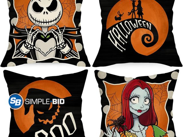 Lot 58-81508 - New Halloween Decorative Throw Pillow Covers 16 x 16 Set of 4 Ghost Boo Black Cushion Case Decor, Po...
